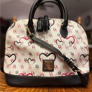 Dooney & Bourke Heart Print Satchel in Cream and Black